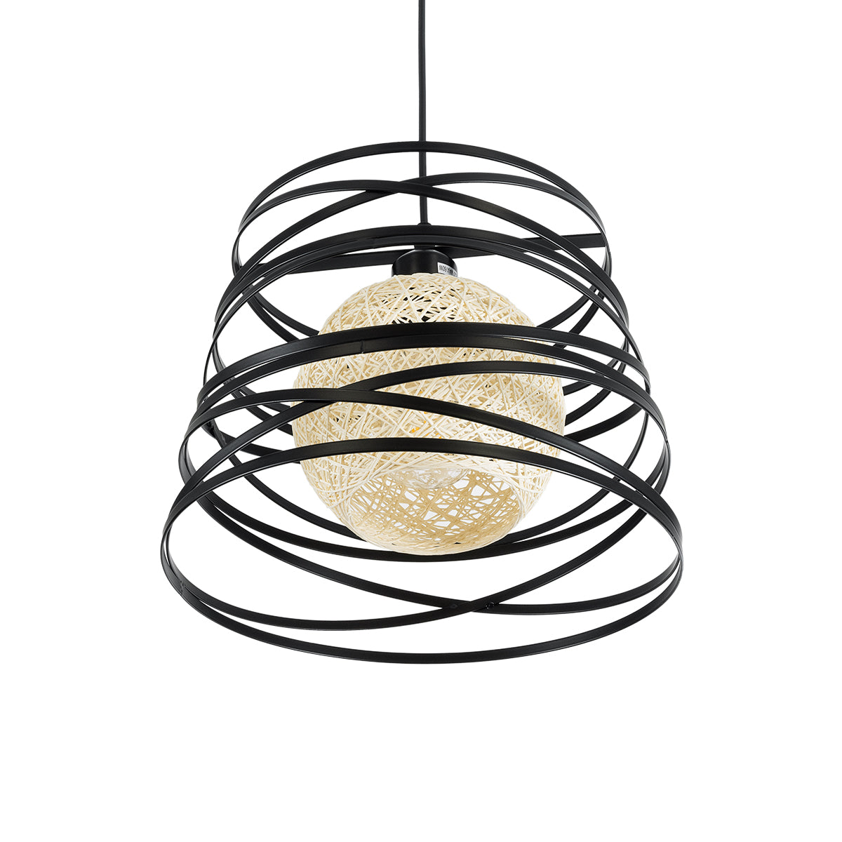 GloboStar® CARTER 00961 Μοντέρνο Industrial Κρεμαστό Φωτιστικό Οροφής Μονόφωτο 1 x E27 AC220-240V IP20 - Φ32 x Υ25cm - Μαύρο Μεταλλικό και Εκρού Μπάλα Πλέγμα - ledmania.gr
