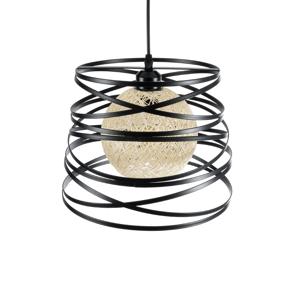 GloboStar® CARTER 00961 Μοντέρνο Industrial Κρεμαστό Φωτιστικό Οροφής Μονόφωτο 1 x E27 AC220-240V IP20 - Φ32 x Υ25cm - Μαύρο Μεταλλικό και Εκρού Μπάλα Πλέγμα - ledmania.gr