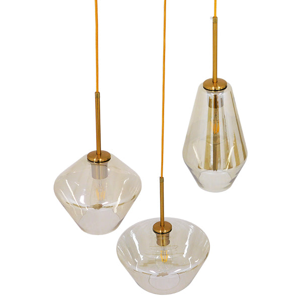 GLOBOSTAR® AMARIS 00978 Μοντέρνο Κρεμαστό Φωτιστικό Οροφής με Ντουί 3 x E27 AC 220-240V IP20 - Χρυσό Πλατίνα & Μελί - Μ50 x Π50 x Υ30cm - ledmania.gr