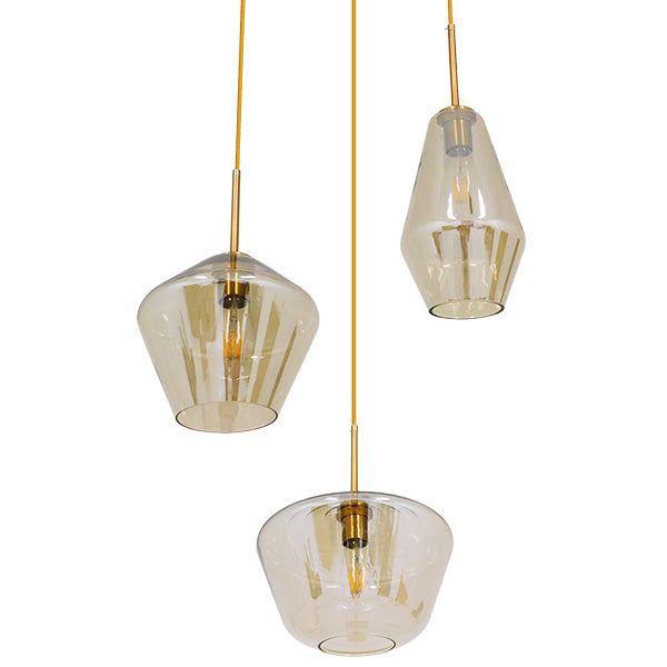 GLOBOSTAR® AMARIS 00978 Μοντέρνο Κρεμαστό Φωτιστικό Οροφής με Ντουί 3 x E27 AC 220-240V IP20 - Χρυσό Πλατίνα & Μελί - Μ50 x Π50 x Υ30cm - ledmania.gr