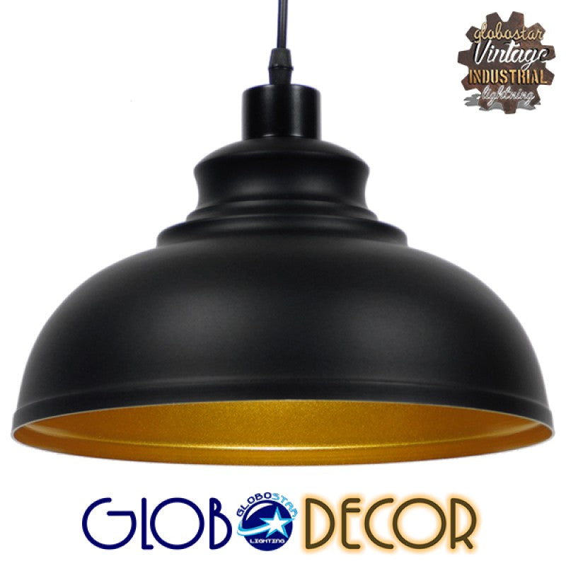 GloboStar® ANDY 01000 Μοντέρνο Κρεμαστό Φωτιστικό Καμπάνα Μονόφωτο 1 x E27 IP20 Μαύρο & Χρυσό Μέταλλο - Μ35 x Π35 x Y28cm - ledmania.gr