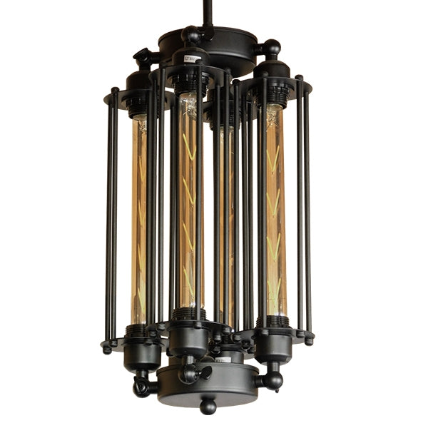 GloboStar® TUBING 01013 Vintage Industrial Κρεμαστό Φωτιστικό Οροφής Πολύφωτο Μαύρο Μεταλλικό Πλέγμα  Φ27 x Y47cm - ledmania.gr