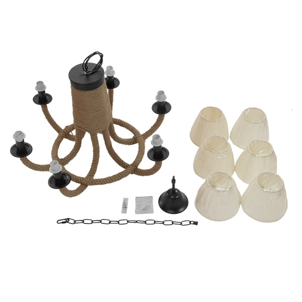GLOBOSTAR® VERONE 10001020 Vintage Κρεμαστό Φωτιστικό Οροφής με Ντουί 6 x E14 AC 220-240V IP20 - Μπεζ - Μ65 x Π65 x Υ45cm