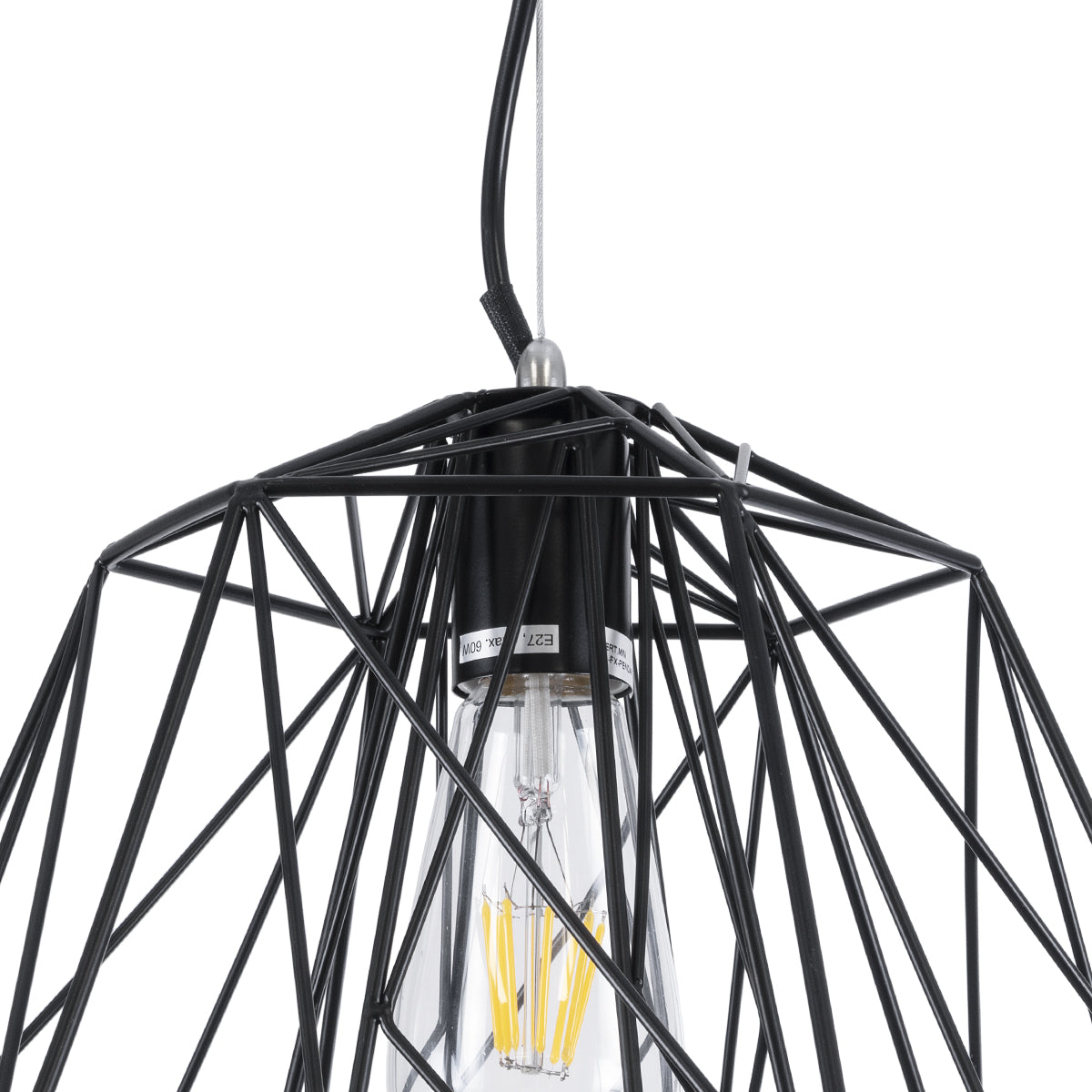 GLOBOSTAR® GRID 01022 Vintage Κρεμαστό Φωτιστικό Οροφής με Ντουί 1 x E27 AC 220-240V IP20 - Μαύρο - Μ40 x Π40 x Υ33cm - ledmania.gr