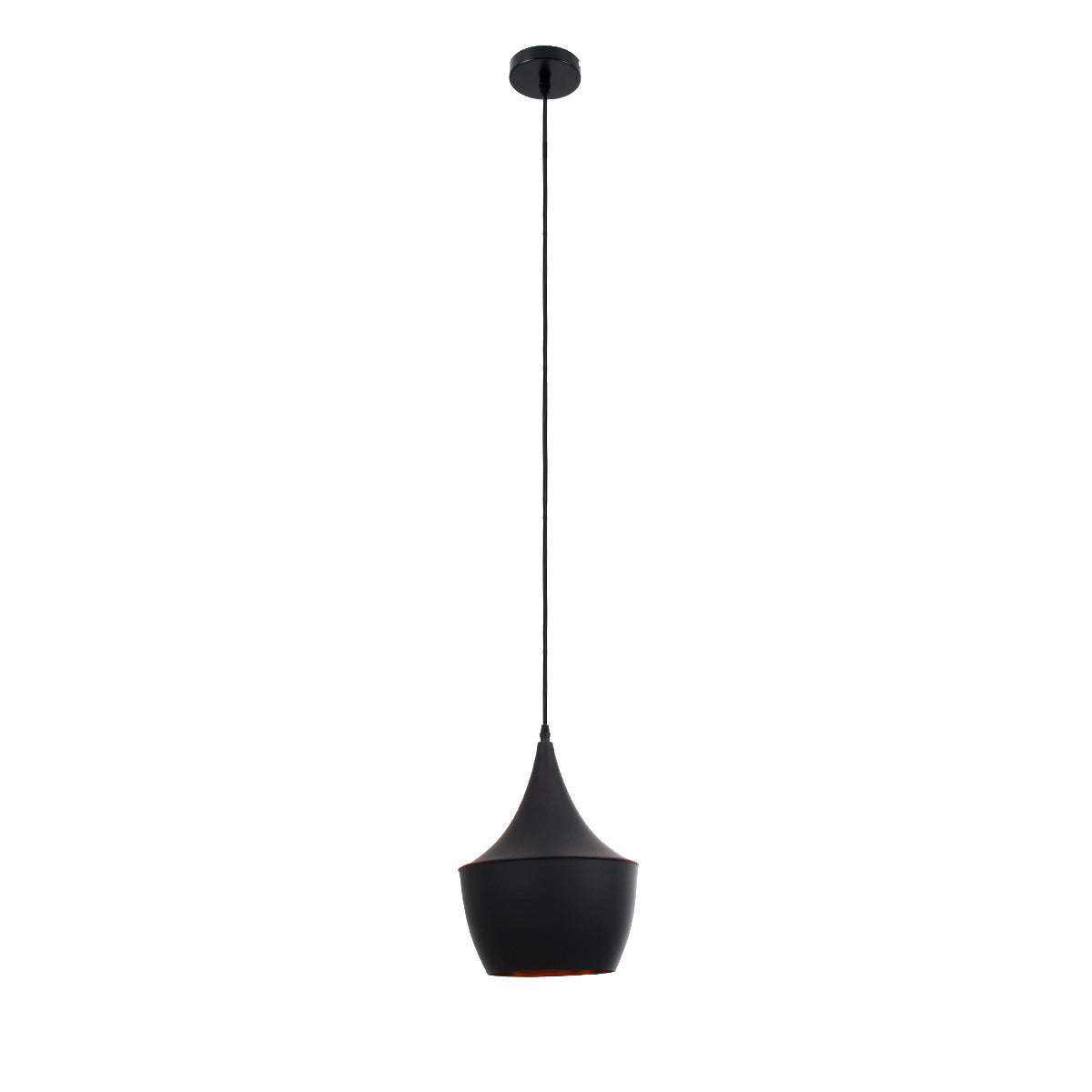 GloboStar® SHANGHAI BLACK 01025-A Μοντέρνο Κρεμαστό Φωτιστικό Οροφής Μονόφωτο 1 x E27 Μαύρο Μεταλλικό Καμπάνα Φ25 x Υ30cm - ledmania.gr