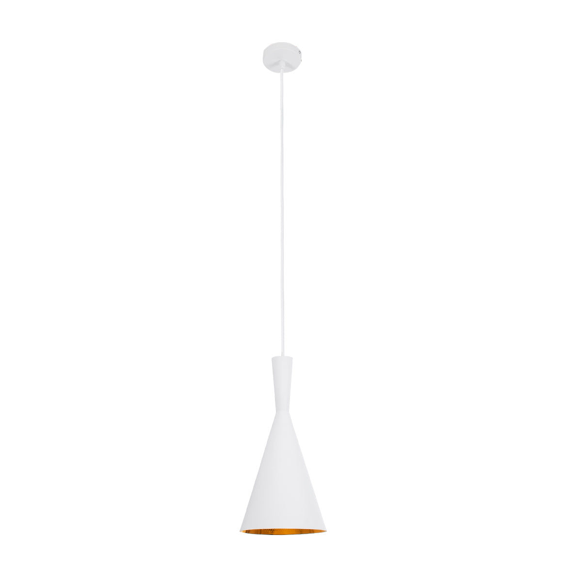 GloboStar® SHANGHAI 01026-C Μοντέρνο Κρεμαστό Φωτιστικό Καμπάνα Μονόφωτο 1 x E27 IP20 Λευκό & Χρυσό Μέταλλο - Μ19 x Π19 x Υ38cm - ledmania.gr