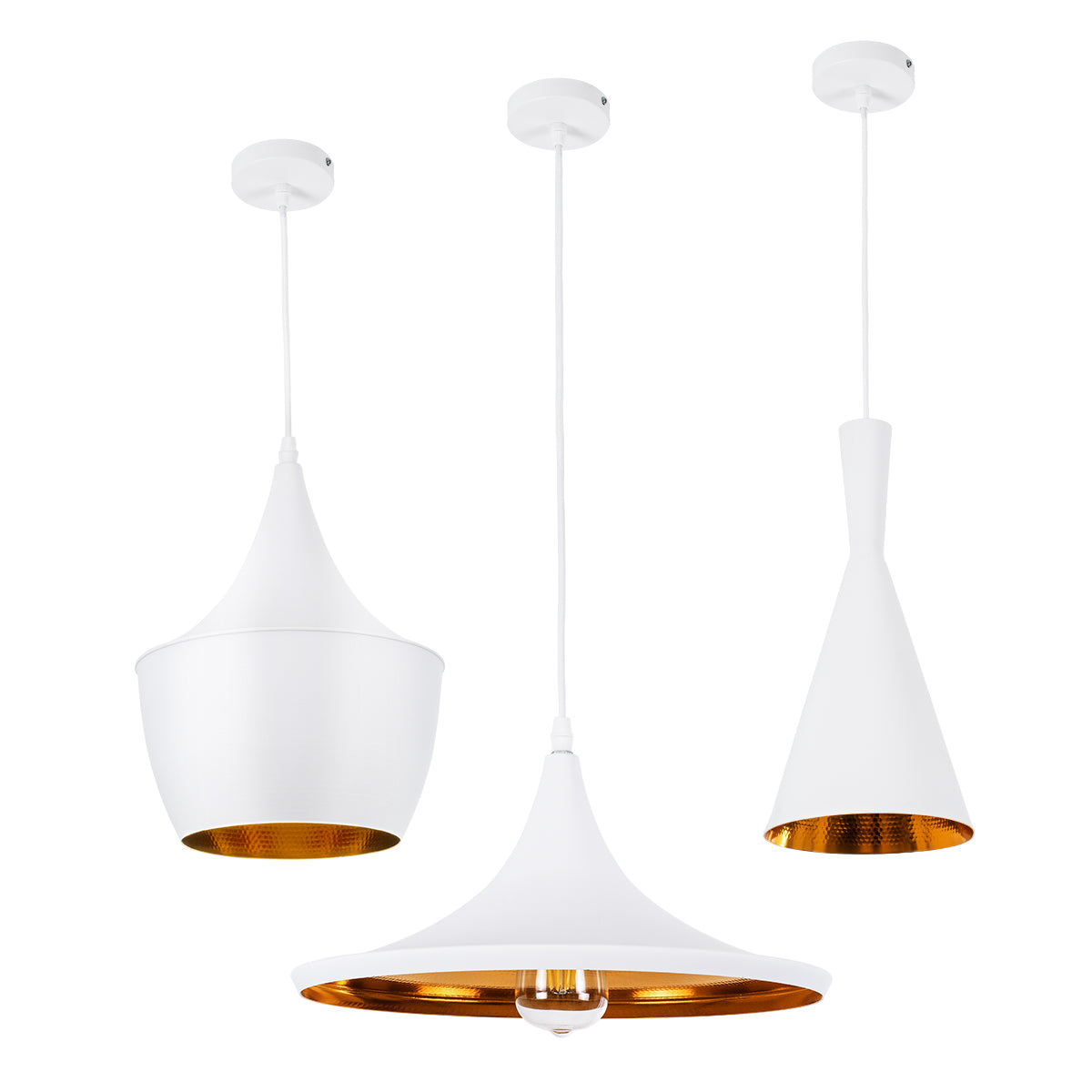 GloboStar® SHANGHAI 01026 Μοντέρνο Κρεμαστό Φωτιστικό Καμπάνα Σετ Τρίφωτο 3 x E27 IP20 Λευκό & Χρυσό Μέταλλο - Μ79.5 x Π79.5 x Υ38cm - ledmania.gr