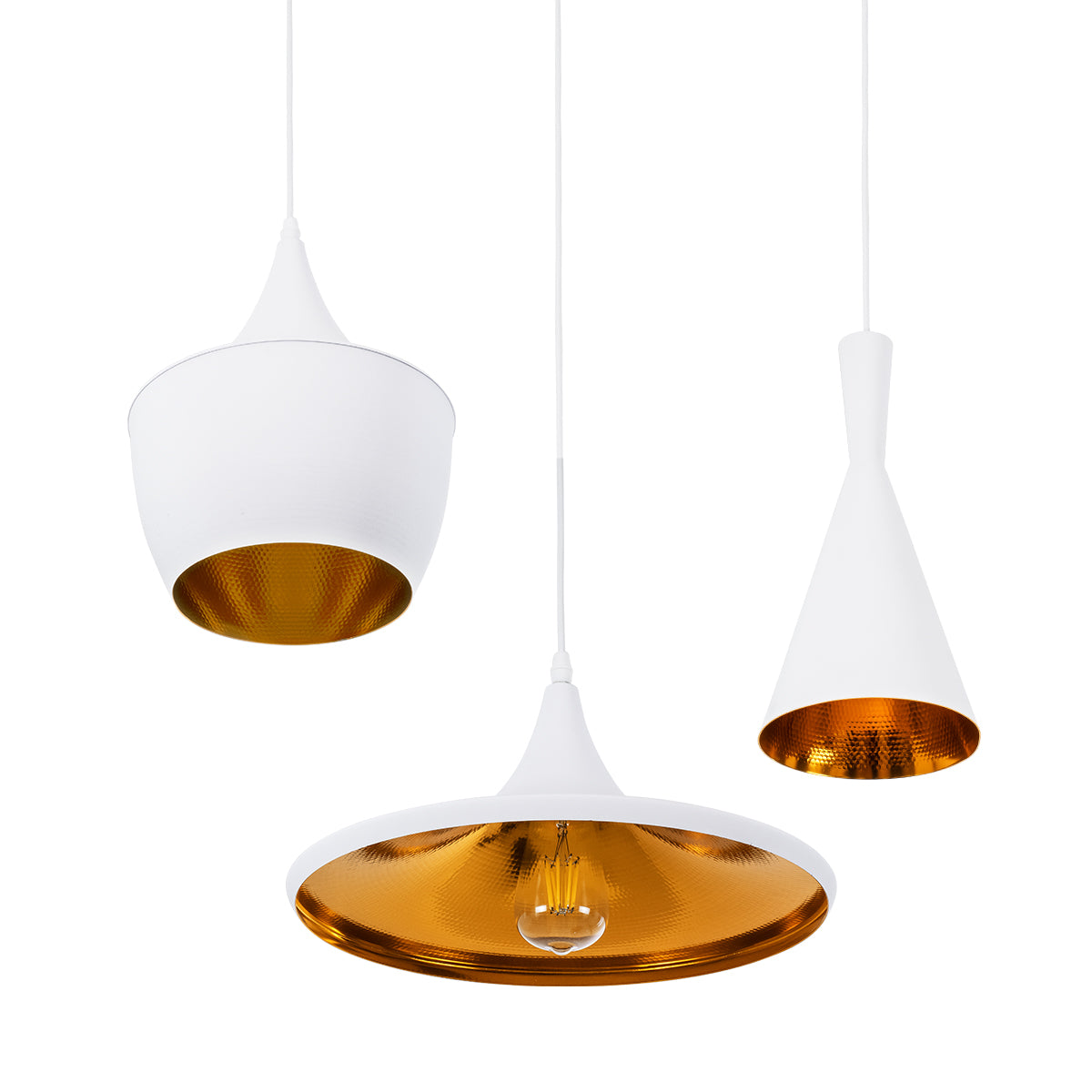GloboStar® SHANGHAI 01026 Μοντέρνο Κρεμαστό Φωτιστικό Καμπάνα Σετ Τρίφωτο 3 x E27 IP20 Λευκό & Χρυσό Μέταλλο - Μ79.5 x Π79.5 x Υ38cm - ledmania.gr