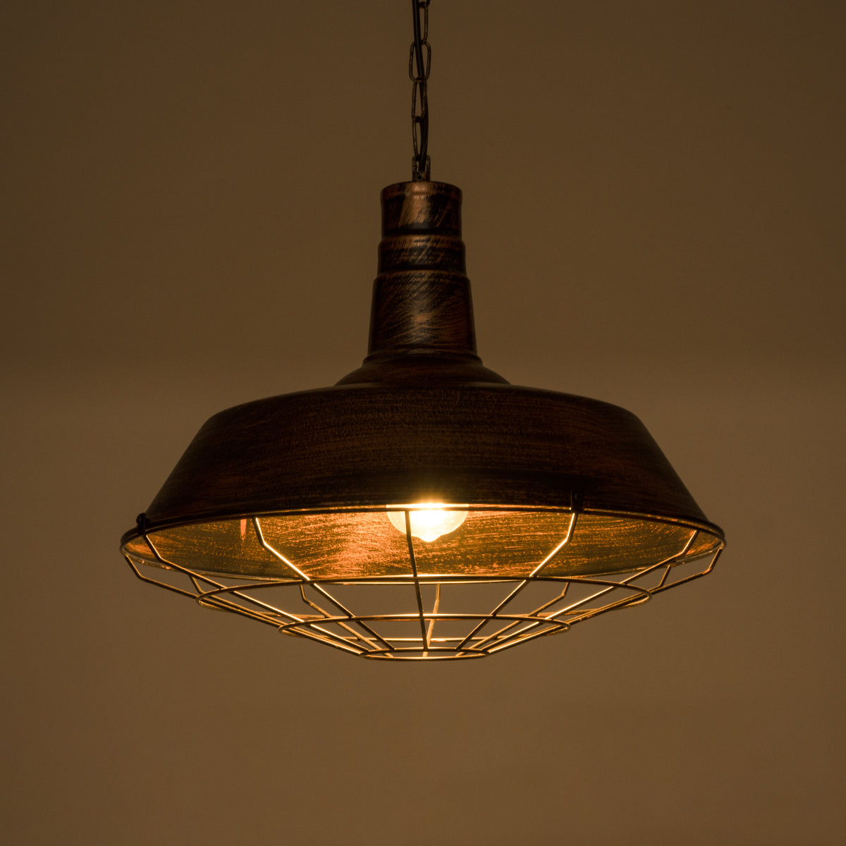 GloboStar® BARN 01045 Vintage Κρεμαστό Φωτιστικό Καμπάνα Μονόφωτο 1 x E27 IP20 Χάλκινο Μέταλλο Μ46 x Π46 x Υ36cm - ledmania.gr