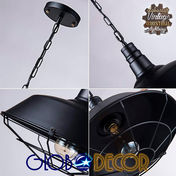 GLOBOSTAR® RAY 01048 Vintage Κρεμαστό Φωτιστικό Οροφής με Ντουί 1 x E27 AC 220-240V IP20 - Μαύρο - Μ46 x Π46 x Υ25cm - ledmania.gr