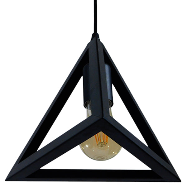 GloboStar® TRIANGLE 01063 Μοντέρνο Κρεμαστό Φωτιστικό Οροφής Μονόφωτο 1 x E27 Μαύρο Μεταλλικό Πλέγμα Φ25 x Y21cm - ledmania.gr