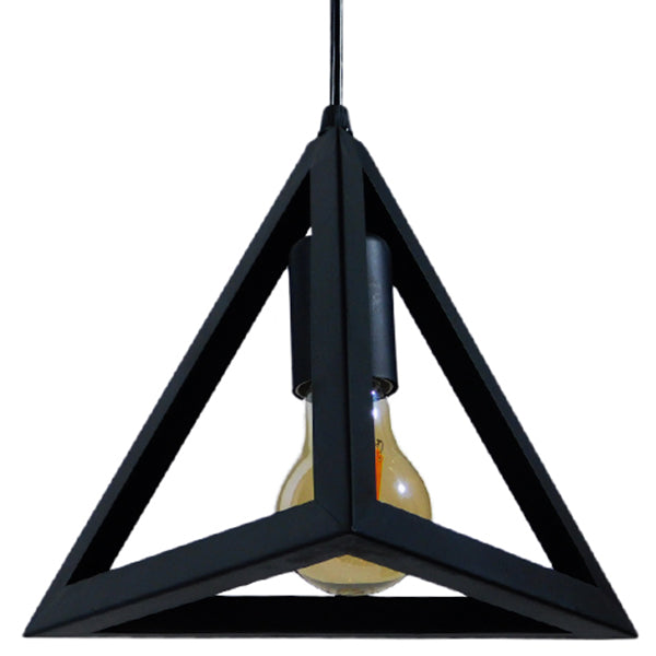 GloboStar® TRIANGLE 01063 Μοντέρνο Κρεμαστό Φωτιστικό Οροφής Μονόφωτο 1 x E27 Μαύρο Μεταλλικό Πλέγμα Φ25 x Y21cm - ledmania.gr