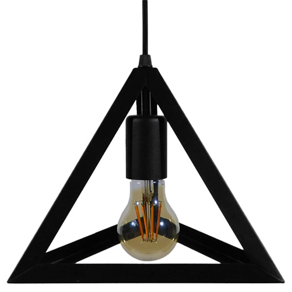 GloboStar® TRIANGLE 01063 Μοντέρνο Κρεμαστό Φωτιστικό Οροφής Μονόφωτο 1 x E27 Μαύρο Μεταλλικό Πλέγμα Φ25 x Y21cm - ledmania.gr