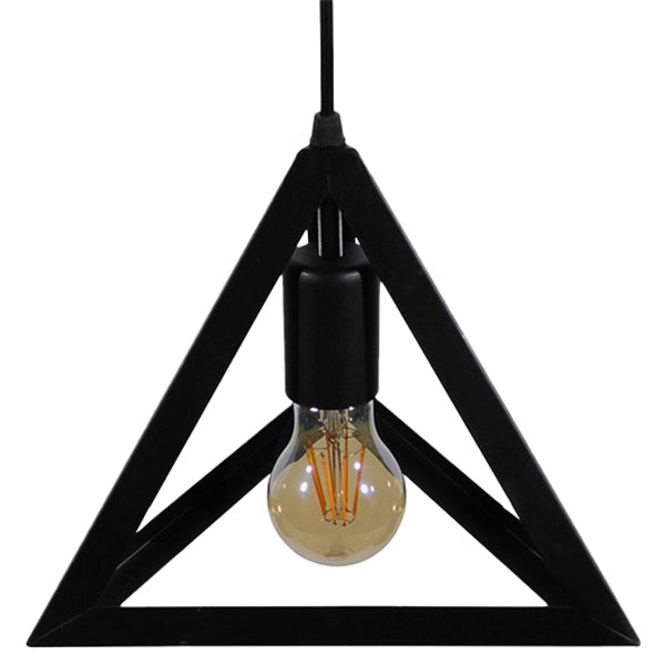 GloboStar® TRIANGLE 01063 Μοντέρνο Κρεμαστό Φωτιστικό Οροφής Μονόφωτο 1 x E27 Μαύρο Μεταλλικό Πλέγμα Φ25 x Y21cm - ledmania.gr