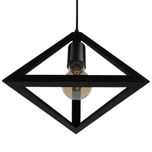 GloboStar® TRIANGLE 01063 Μοντέρνο Κρεμαστό Φωτιστικό Οροφής Μονόφωτο 1 x E27 Μαύρο Μεταλλικό Πλέγμα Φ25 x Y21cm - ledmania.gr