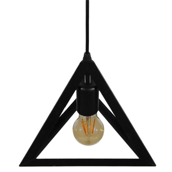 GloboStar® TRIANGLE 01063 Μοντέρνο Κρεμαστό Φωτιστικό Οροφής Μονόφωτο 1 x E27 Μαύρο Μεταλλικό Πλέγμα Φ25 x Y21cm - ledmania.gr