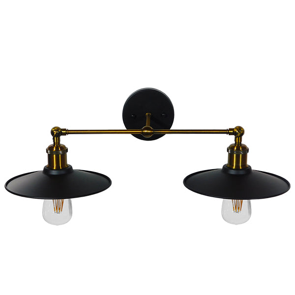GLOBOSTAR® MINIMALL 01069 Vintage Φωτιστικό Τοίχου - Απλίκα με Ντουί 2 x E27 AC 220-240V IP20 - Μαύρο & Χρυσό - Μ30 x Π60 x Υ18cm - ledmania.gr