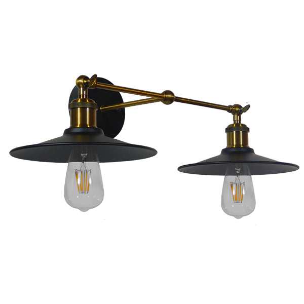 GLOBOSTAR® MINIMALL 01069 Vintage Φωτιστικό Τοίχου - Απλίκα με Ντουί 2 x E27 AC 220-240V IP20 - Μαύρο & Χρυσό - Μ30 x Π60 x Υ18cm - ledmania.gr