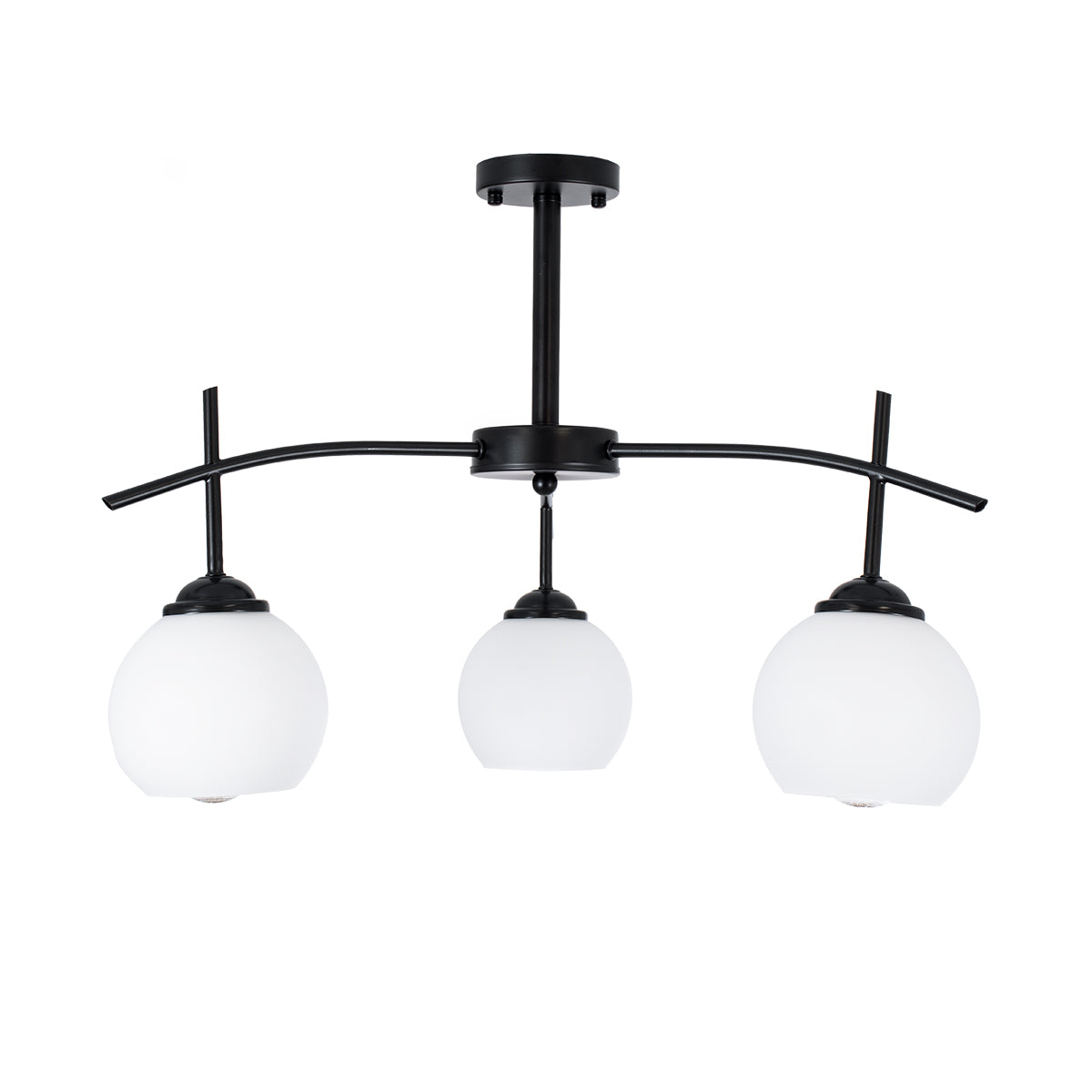 GloboStar® LUNA 01087 Μοντέρνο Φωτιστικό Οροφής Τριφωτο 3 x E27 AC220-240V IP20 - Φ45 x Υ40cm - Μαύρο Μεταλλικό με Λευκό Γυαλί Καμπάνα - ledmania.gr