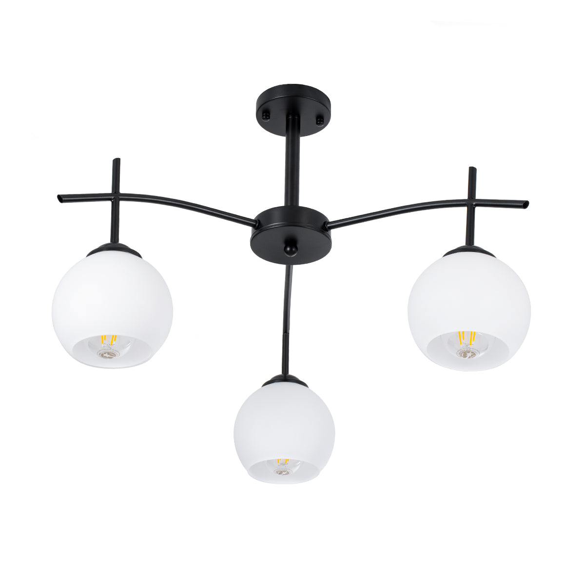 GloboStar® LUNA 01087 Μοντέρνο Φωτιστικό Οροφής Τριφωτο 3 x E27 AC220-240V IP20 - Φ45 x Υ40cm - Μαύρο Μεταλλικό με Λευκό Γυαλί Καμπάνα - ledmania.gr