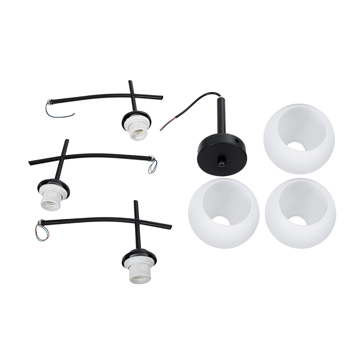 GloboStar® LUNA 01087 Μοντέρνο Φωτιστικό Οροφής Τριφωτο 3 x E27 AC220-240V IP20 - Φ45 x Υ40cm - Μαύρο Μεταλλικό με Λευκό Γυαλί Καμπάνα - ledmania.gr