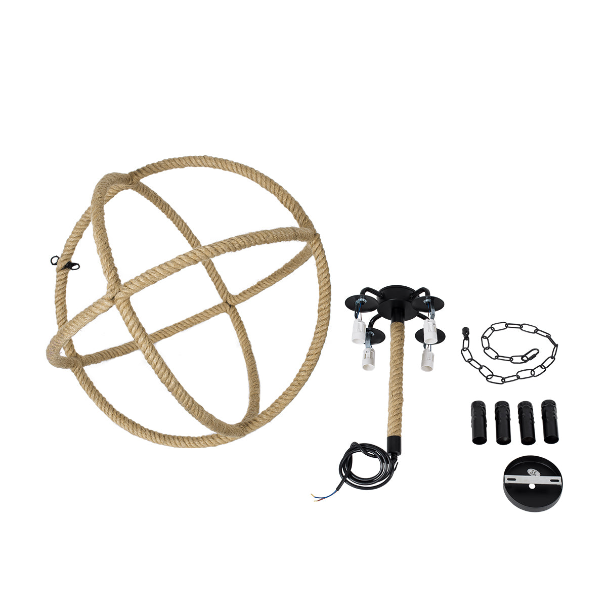 GLOBOSTAR® VITRUVIAN 01141 Boho Κρεμαστό Φωτιστικό Οροφής με Ντουί 4 x E14 AC 220-240V IP20 - Μαύρο & Μπεζ - Μ53 x Π53 x Υ53cm - ledmania.gr