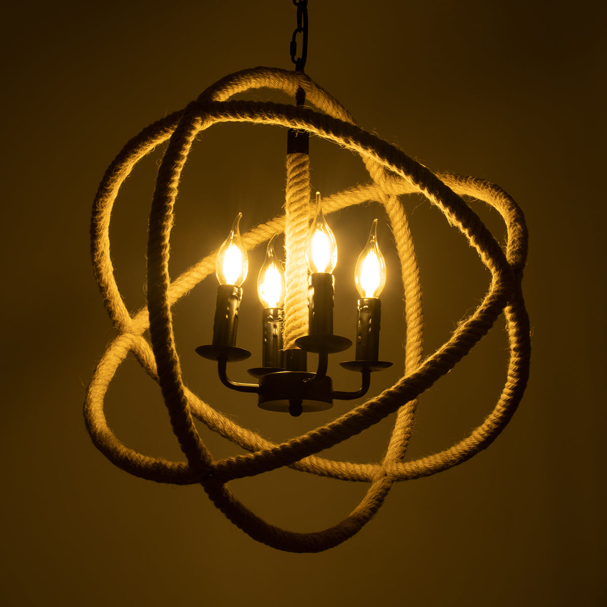 GLOBOSTAR® VITRUVIAN 01141 Boho Κρεμαστό Φωτιστικό Οροφής με Ντουί 4 x E14 AC 220-240V IP20 - Μαύρο & Μπεζ - Μ53 x Π53 x Υ53cm - ledmania.gr