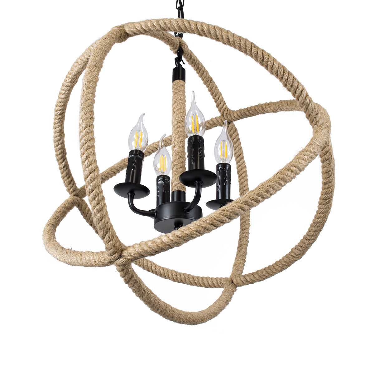 GLOBOSTAR® VITRUVIAN 01141 Boho Κρεμαστό Φωτιστικό Οροφής με Ντουί 4 x E14 AC 220-240V IP20 - Μαύρο & Μπεζ - Μ53 x Π53 x Υ53cm - ledmania.gr