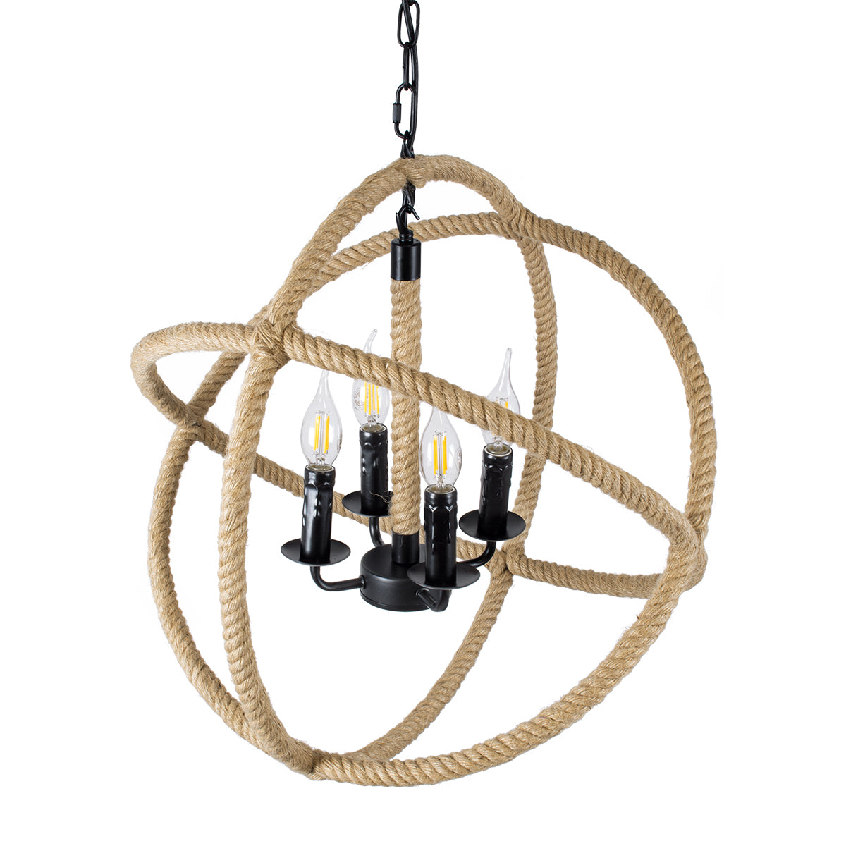GLOBOSTAR® VITRUVIAN 01141 Boho Κρεμαστό Φωτιστικό Οροφής με Ντουί 4 x E14 AC 220-240V IP20 - Μαύρο & Μπεζ - Μ53 x Π53 x Υ53cm - ledmania.gr