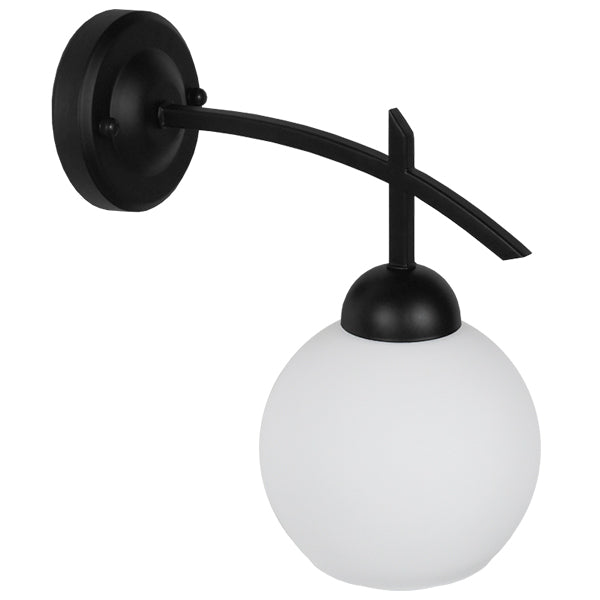 GloboStar® ISEN 01157 Μοντέρνο Επιτοίχιο Φωτιστικό Απλίκα Μονόφωτο 1 x E27 IP20 Μαύρο Μέταλλο με Λευκό Γυαλί - Μ24 x Π15 x Υ27cm - ledmania.gr