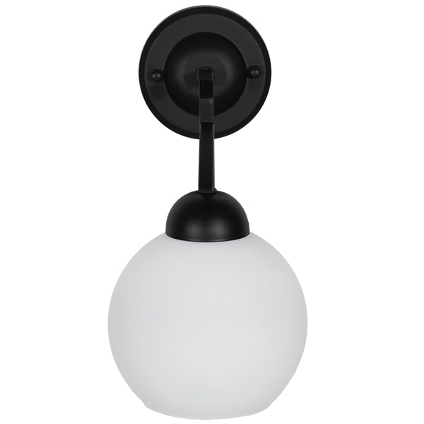GloboStar® ISEN 01157 Μοντέρνο Επιτοίχιο Φωτιστικό Απλίκα Μονόφωτο 1 x E27 IP20 Μαύρο Μέταλλο με Λευκό Γυαλί - Μ24 x Π15 x Υ27cm - ledmania.gr