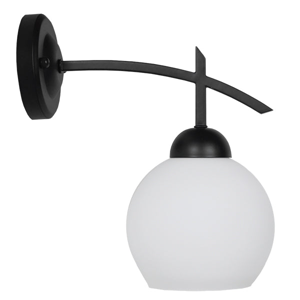 GloboStar® ISEN 01157 Μοντέρνο Επιτοίχιο Φωτιστικό Απλίκα Μονόφωτο 1 x E27 IP20 Μαύρο Μέταλλο με Λευκό Γυαλί - Μ24 x Π15 x Υ27cm - ledmania.gr