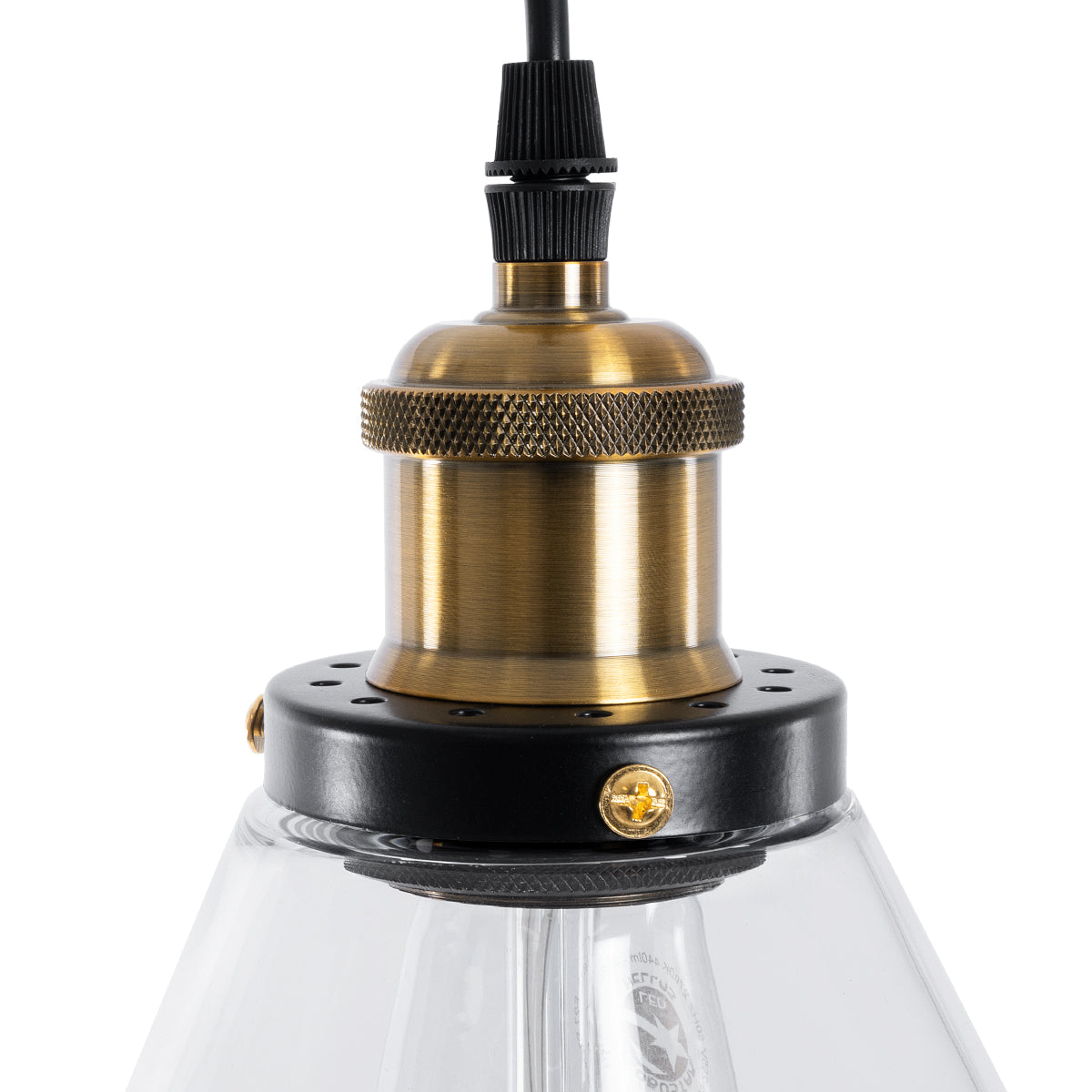 GloboStar® WICKHAM 01169 Vintage Κρεμαστό Φωτιστικό Καμπάνα Μονόφωτο 1 x E27 IP20 Διάφανο Γυαλί με Μαύρο & Χρυσό Μέταλλο - Μ18 x Π18 x Y20cm - ledmania.gr