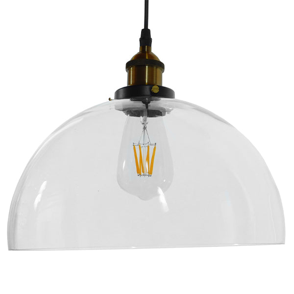 GloboStar® WICKHAM 01171 Vintage Κρεμαστό Φωτιστικό Καμπάνα Μονόφωτο 1 x E27 IP20 Διάφανο Γυαλί με Μαύρο & Χρυσό Μέταλλο Μ30 x Π30 x Y25cm - ledmania.gr