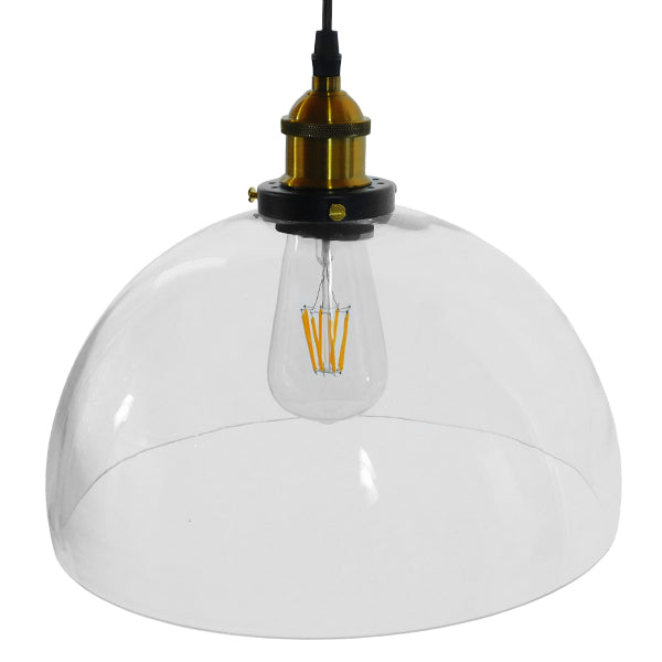 GloboStar® WICKHAM 01171 Vintage Κρεμαστό Φωτιστικό Καμπάνα Μονόφωτο 1 x E27 IP20 Διάφανο Γυαλί με Μαύρο & Χρυσό Μέταλλο Μ30 x Π30 x Y25cm - ledmania.gr