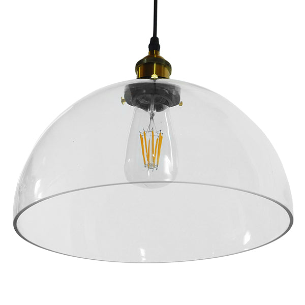 GloboStar® WICKHAM 01171 Vintage Κρεμαστό Φωτιστικό Καμπάνα Μονόφωτο 1 x E27 IP20 Διάφανο Γυαλί με Μαύρο & Χρυσό Μέταλλο Μ30 x Π30 x Y25cm - ledmania.gr