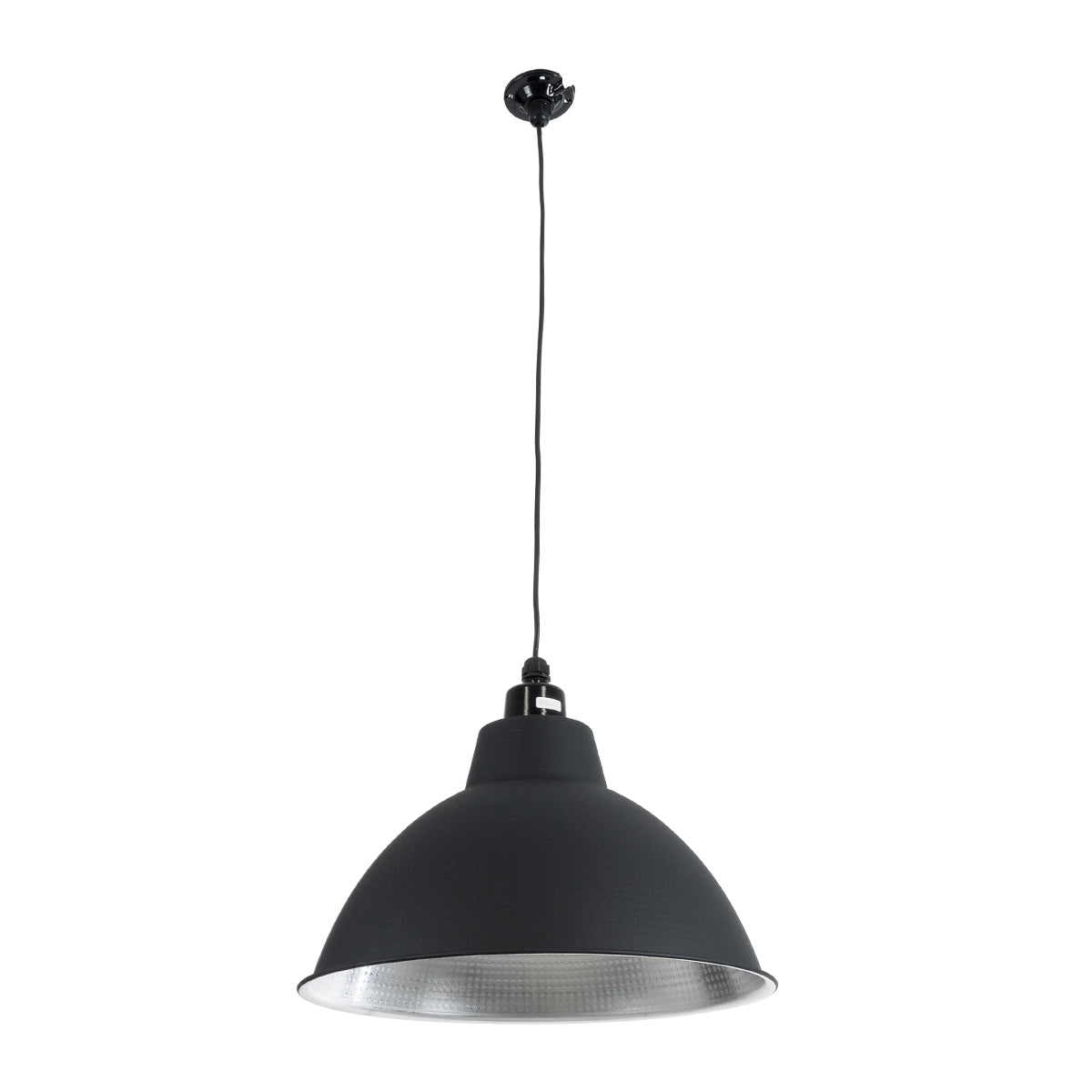 GloboStar® LOUVE 01176 Vintage Κρεμαστό Φωτιστικό Καμπάνα Μονόφωτο 1 x E27 IP20 Μαύρο & Ασημί Μέταλλο - Μ40 x Π40 x Y30cm - ledmania.gr