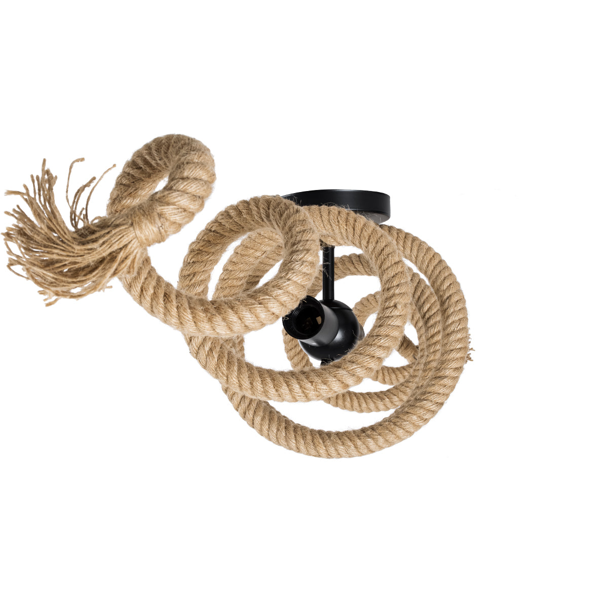 GloboStar® SPIRAL 01188 Vintage Industrial Φωτιστικό Οροφής Δίφωτο 2 x E27 Μαύρο Μεταλλικό με Μπεζ Σχοινί Μ75 x Π20 x Υ24cm - ledmania.gr