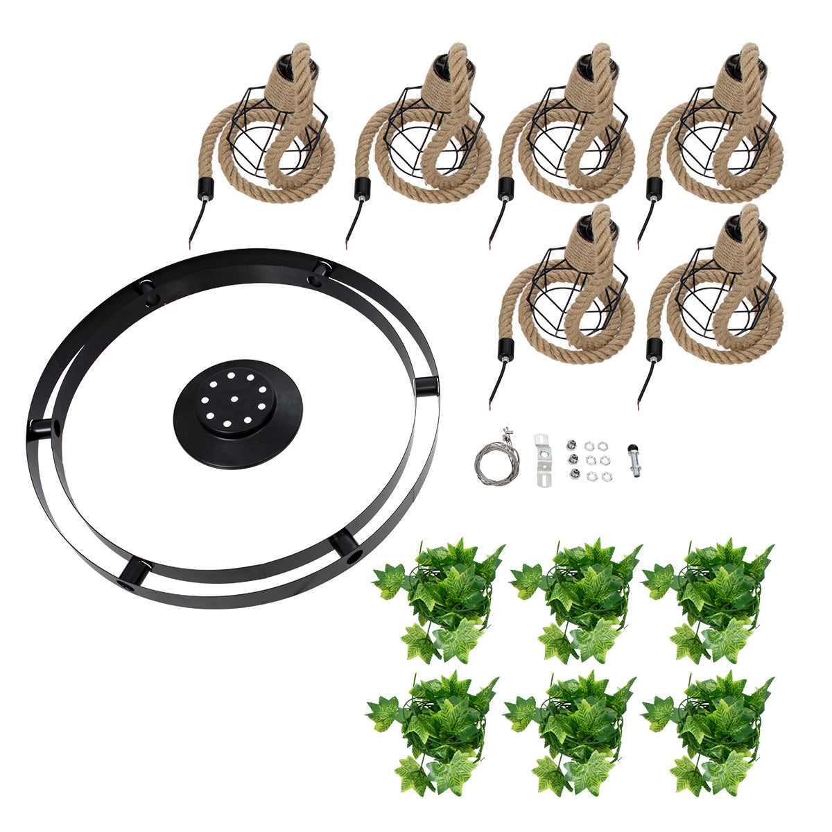 GLOBOSTAR® HELLET 01193 Vintage Κρεμαστό Φωτιστικό Οροφής με Ντουί 6 x E27 AC 220-240V IP20 - Μαύρο & Πράσινο - Μ72 x Π72 x Υ80cm - ledmania.gr