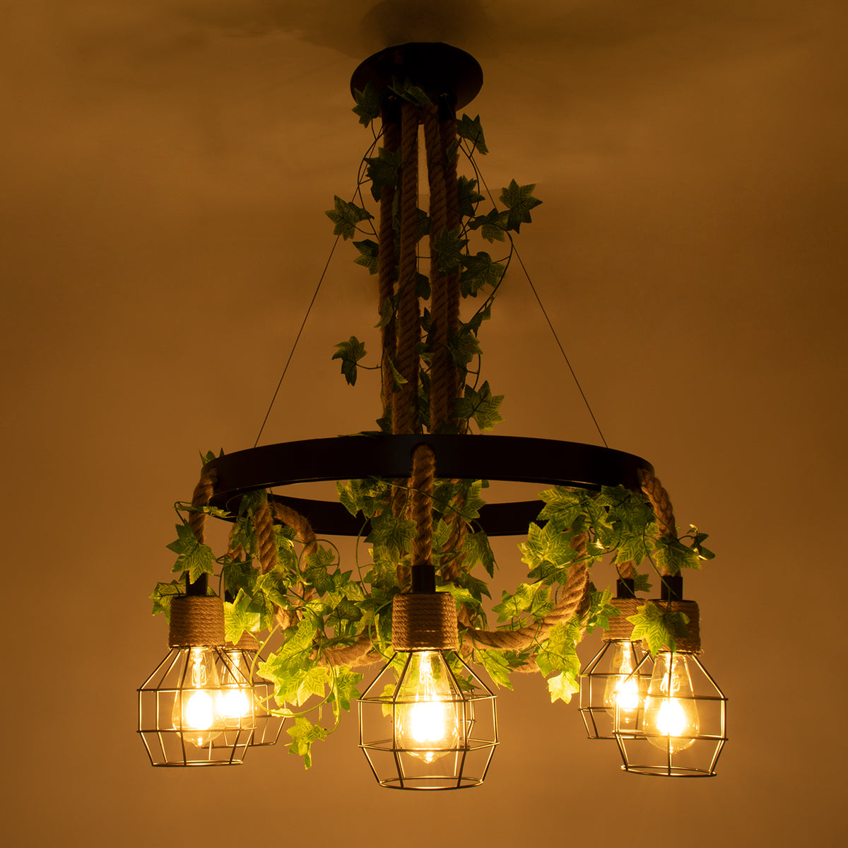 GLOBOSTAR® HELLET 01193 Vintage Κρεμαστό Φωτιστικό Οροφής με Ντουί 6 x E27 AC 220-240V IP20 - Μαύρο & Πράσινο - Μ72 x Π72 x Υ80cm - ledmania.gr