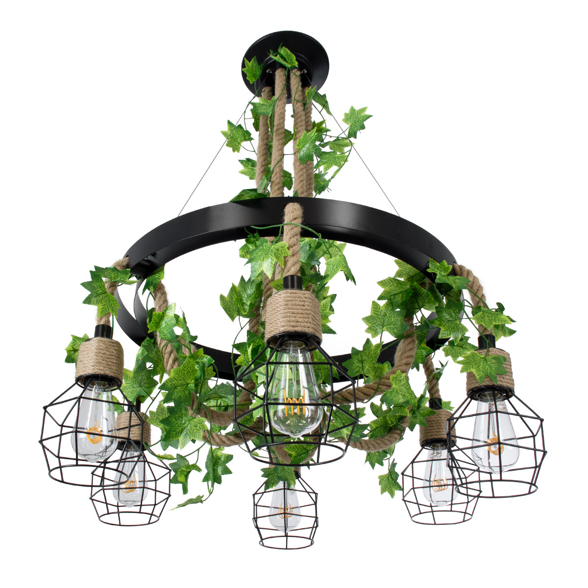 GLOBOSTAR® HELLET 01193 Vintage Κρεμαστό Φωτιστικό Οροφής με Ντουί 6 x E27 AC 220-240V IP20 - Μαύρο & Πράσινο - Μ72 x Π72 x Υ80cm - ledmania.gr