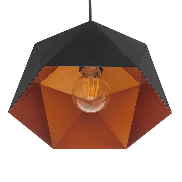 GloboStar® HEXAGON 01194 Μοντέρνο Κρεμαστό Φωτιστικό Οροφής Μονόφωτο Μαύρο - Χρυσό Μεταλλικό Καμπάνα Φ25 x Υ15cm - ledmania.gr