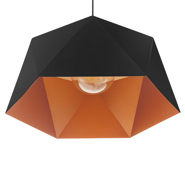 GloboStar® HEXAGON 01195 Μοντέρνο Κρεμαστό Φωτιστικό Καμπάνα Μονόφωτο 1 x E27 IP20 Μαύρο & Χρυσό Μέταλλο - Μ46 x Π46 x Υ25cm - ledmania.gr