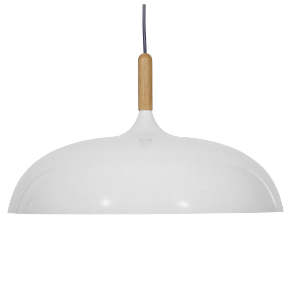 GloboStar® VALLETE 01256 Μοντέρνο Κρεμαστό Φωτιστικό Καμπάνα Μονόφωτο 1 x E27 IP20 Λευκό Μέταλλο με Μπεζ Ξύλο - Μ45 x Π45 x Υ27cm - ledmania.gr