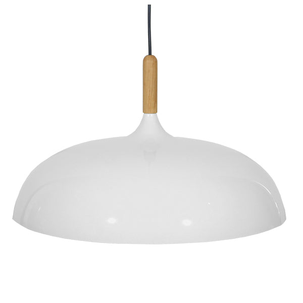 GloboStar® VALLETE 01256 Μοντέρνο Κρεμαστό Φωτιστικό Καμπάνα Μονόφωτο 1 x E27 IP20 Λευκό Μέταλλο με Μπεζ Ξύλο - Μ45 x Π45 x Υ27cm - ledmania.gr