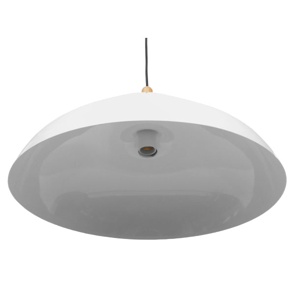 GloboStar® VALLETE 01256 Μοντέρνο Κρεμαστό Φωτιστικό Καμπάνα Μονόφωτο 1 x E27 IP20 Λευκό Μέταλλο με Μπεζ Ξύλο - Μ45 x Π45 x Υ27cm - ledmania.gr