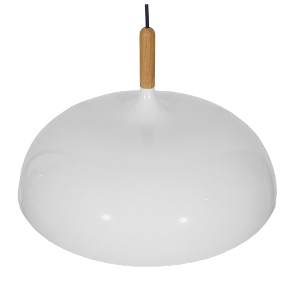 GloboStar® VALLETE 01256 Μοντέρνο Κρεμαστό Φωτιστικό Καμπάνα Μονόφωτο 1 x E27 IP20 Λευκό Μέταλλο με Μπεζ Ξύλο - Μ45 x Π45 x Υ27cm - ledmania.gr