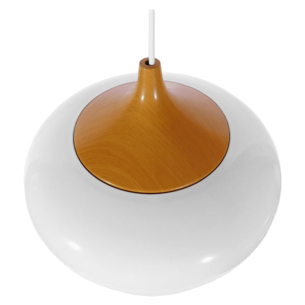 GloboStar® VILI 01260 Μοντέρνο Κρεμαστό Φωτιστικό Καμπάνα Μονόφωτο 1 x E27 IP20 Λευκό Μέταλλο με Μπεζ Ξύλο - Μ35 x Π35 x Υ27cm - ledmania.gr