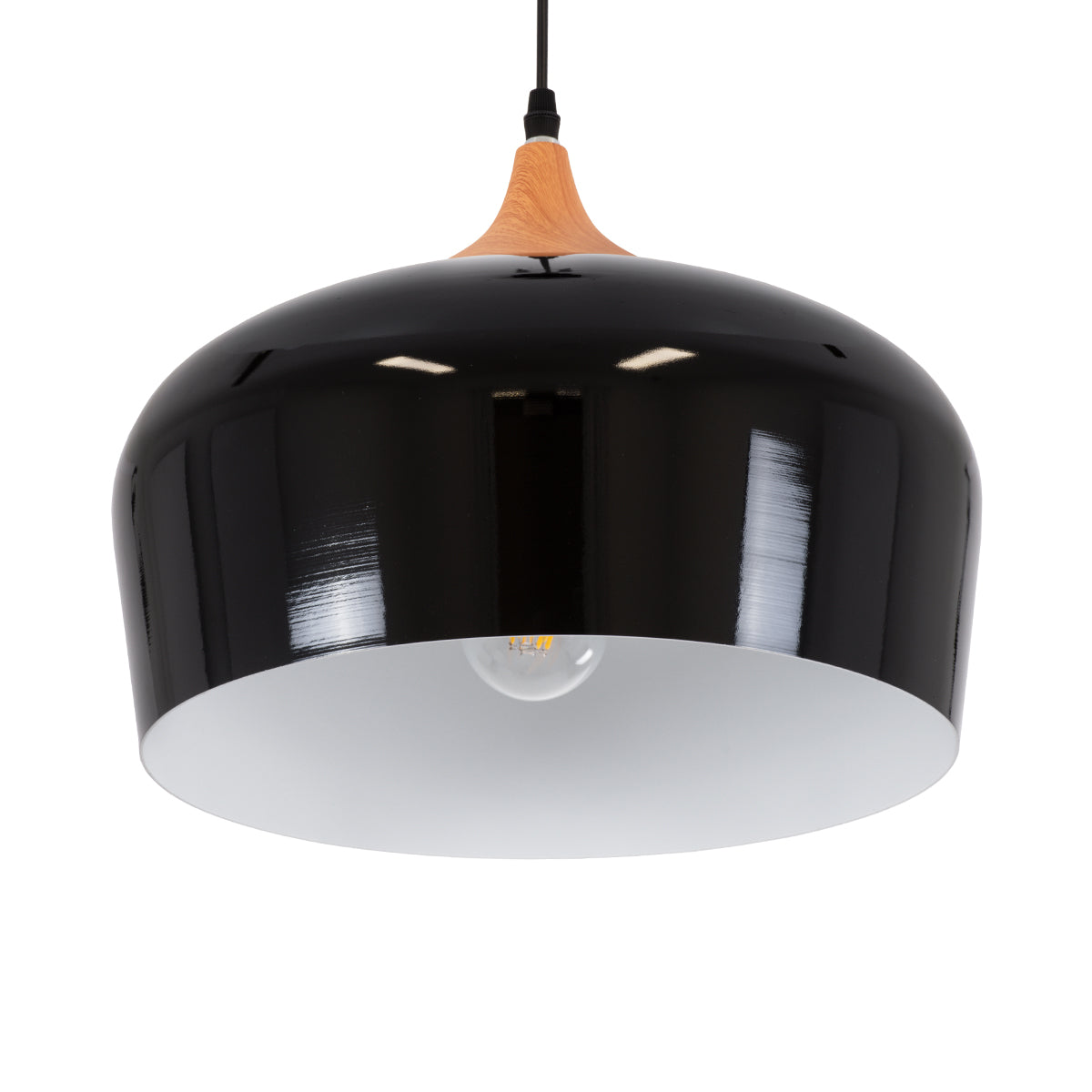 GloboStar® VILI BLACK 01261 Μοντέρνο Κρεμαστό Φωτιστικό Οροφής Μονόφωτο 1 x E27 Μαύρο Μεταλλικό Καμπάνα Φ35 x Y27cm - ledmania.gr