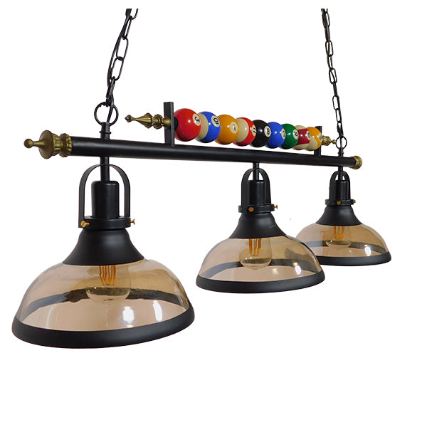 GloboStar® BILLIARD SERIES 01280 Vintage Κρεμαστό Φωτιστικό Φιγούρα Τρίφωτο 3 x E27 IP20 Mαύρο Μέταλλο με Μελί Γυαλί - Μ96 x Π25 x Υ30cm - ledmania.gr